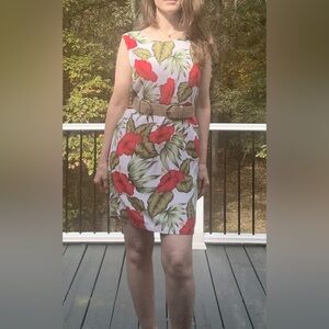 Vintage 1990’s Just Cruising Floral Sleeveless Dress W/ Red Hibiscus Size XL